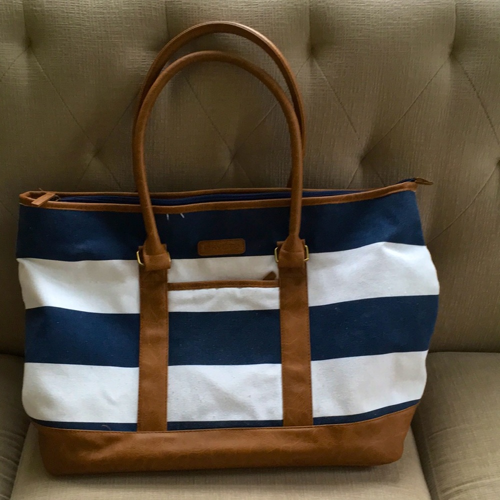 Blue white stripped weekender tote